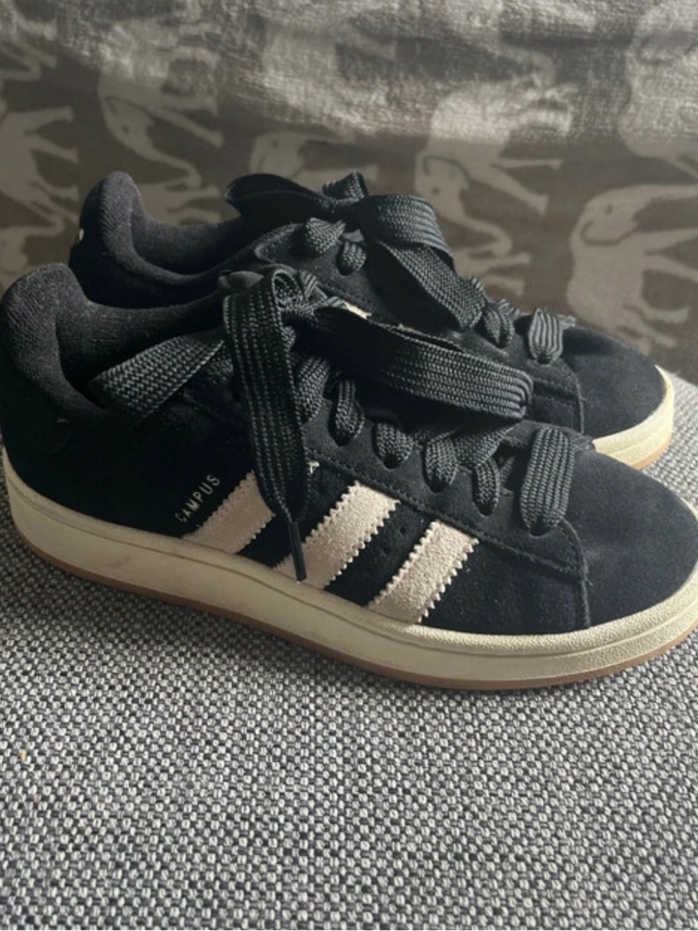 adidas Kids Black Suede Sneakers with White Stripes